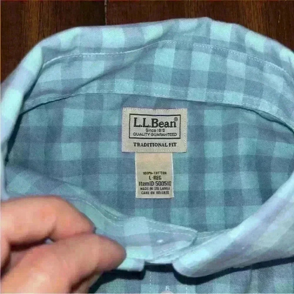 LL Bean Mens L Reg Wrinkle Free Blue Plaid Button Up Shirt Traditional Fit - Picture 8 of 10